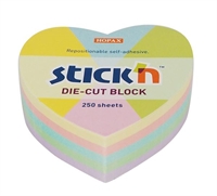 Stickn notes hjerteformet 64x67 250 blade - pastelfarver